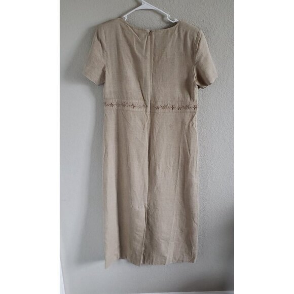 Talbots Woman Size 6 Vintage Linen Blend Maxi dress Floral embroidery Back Slit - Picture 3 of 9